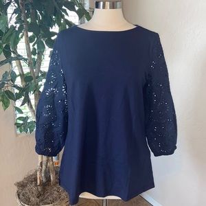 Belle by Kim Gravel TripleLuxe Knit 3/4 Eyelet Sleeve Top ~ Twilight